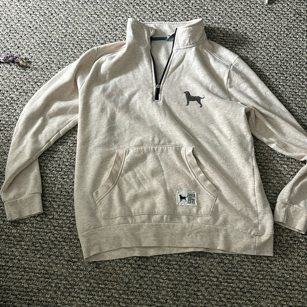 off white black dog quarter zip.